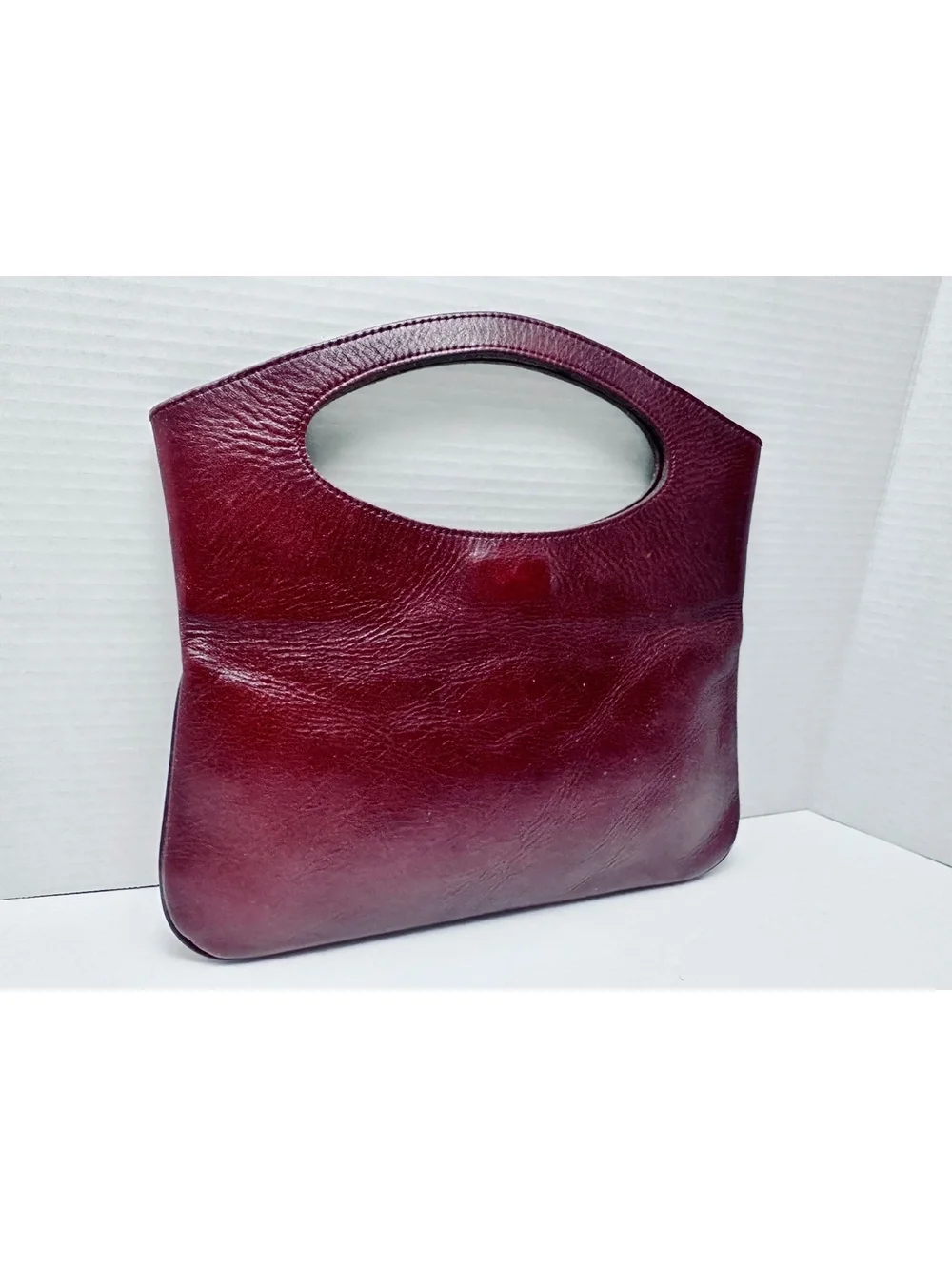 Set of 2 Vintage Oxblood Burgundy Leather Foldover Clutch Handbags